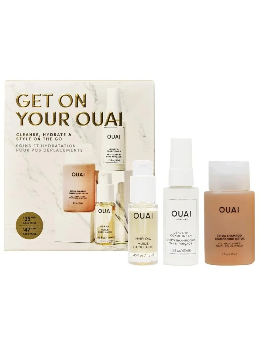 NEW OUAI ‘GET ON YOUR OUAI’ 3 PIECE CLEANSE, HYDRATE & STYLE SET
